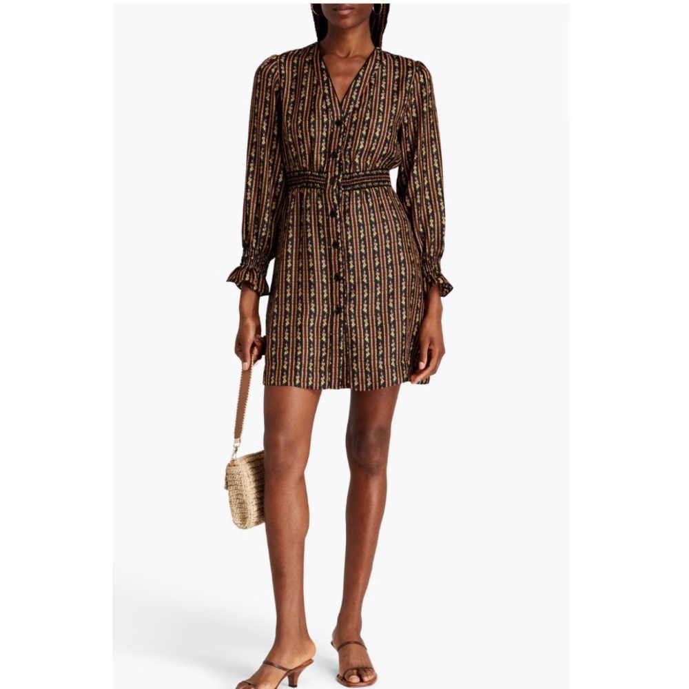 Sandro Aubergine Karma Floral-print Silk Long Sleeve Mini Dress NWT Size 34 (S)